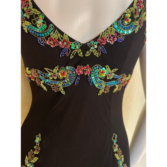 Sue Wong Y2K Sz 6 Black Beaded Drop Waist Fairy Core Whimsygoth Asymmetrical Hem - Picture 10 of 14